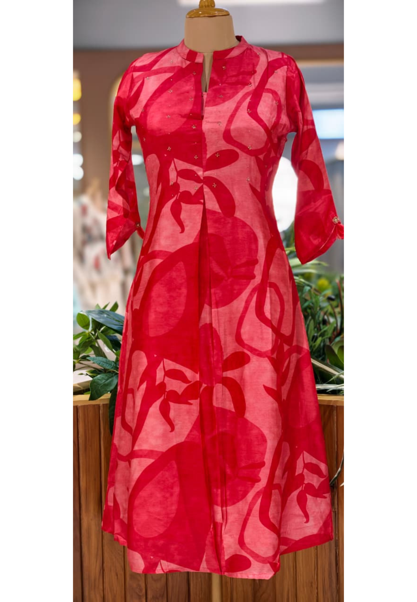 Mossaic Print Ballon Sleeve A-Line Silk A-Line Frock With Stone Touch- 14622 RB356