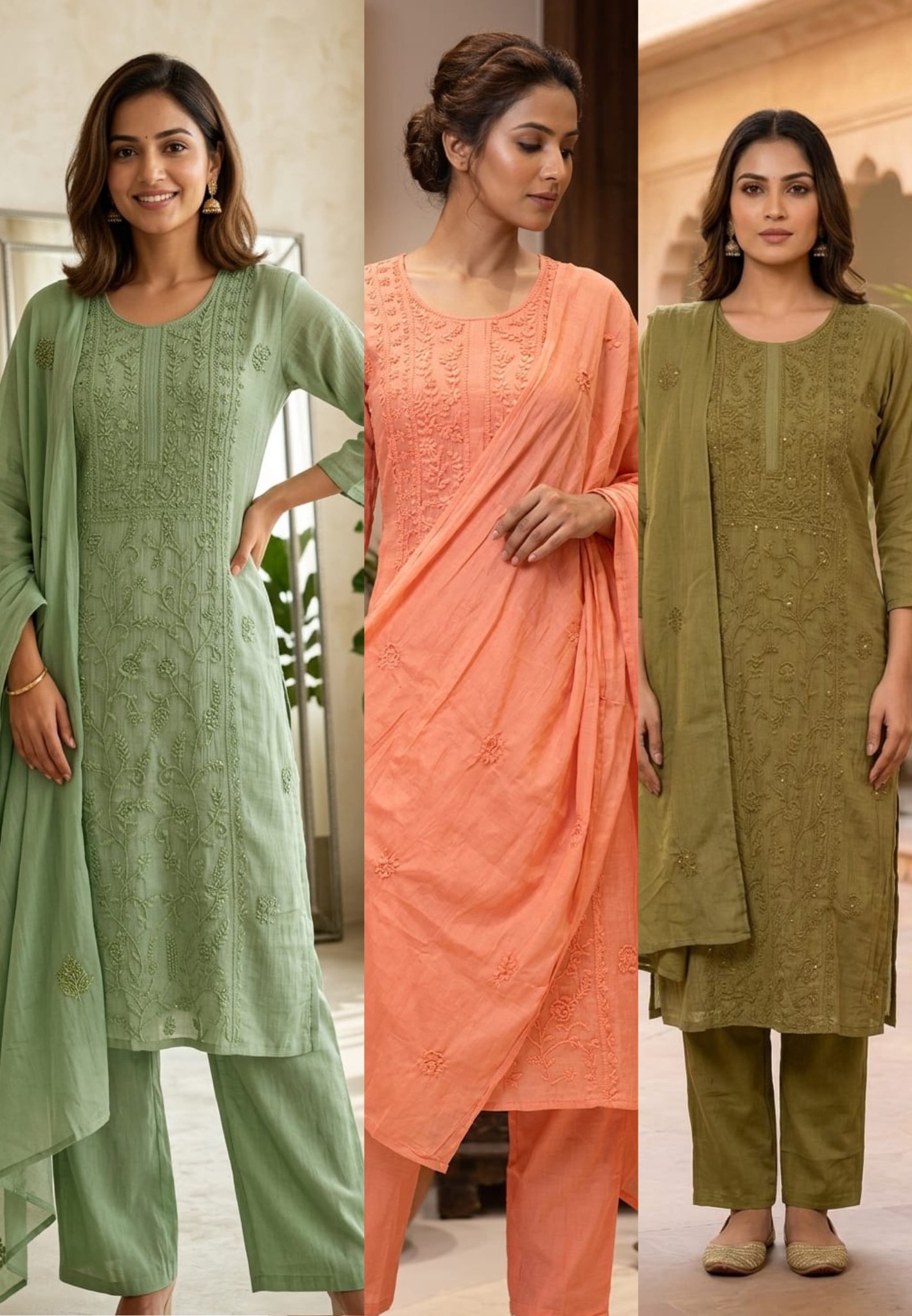 Premium Crush Mul Chanderi Fabric Straight Cut Full Suit Set with Intricate Self Thread Embroidery 14084 RB96