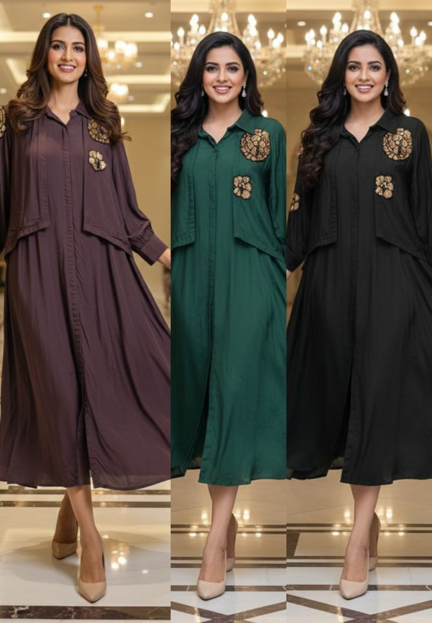 Giant Floral Sequin Patched Work Attached Jacket Look Gown- 12867,12868,12869