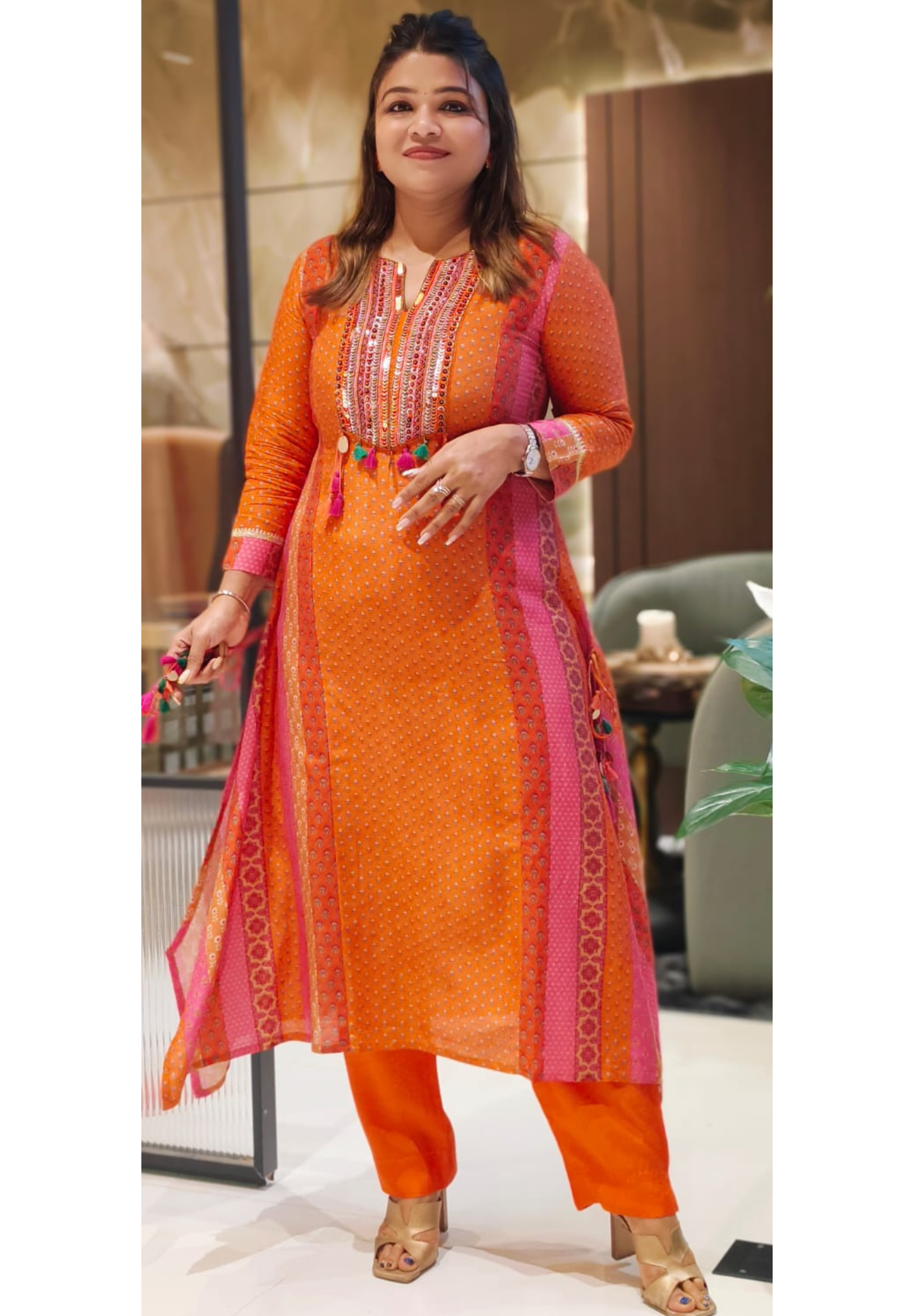 Vibrant Color Rajasthani Look High Low Tasseled Kurta Pant Set-12923,25,24
