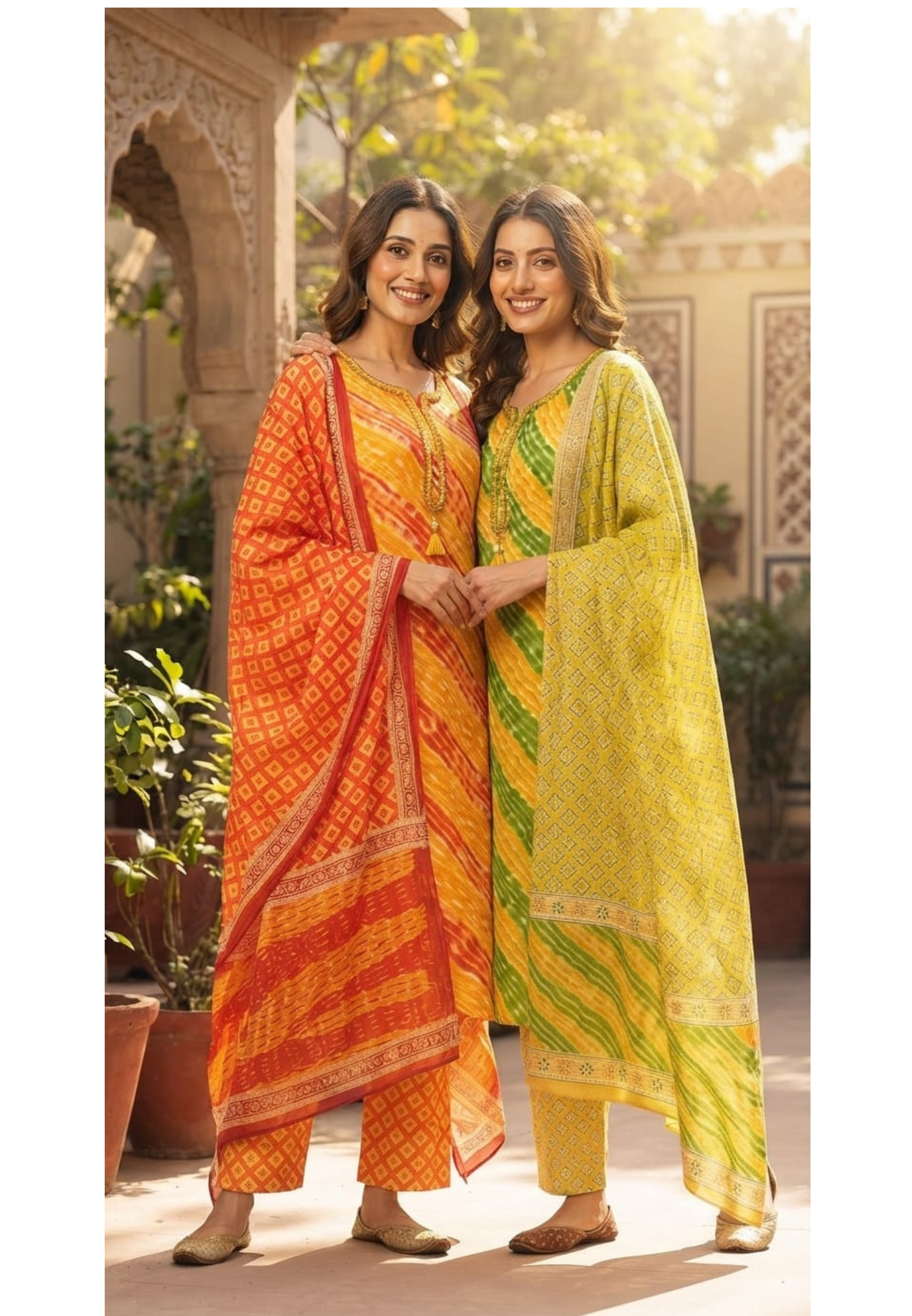 Premium Cotton Leheriya Bandhani Print Kurta Set with Matching Dupatta and Bottom-15474