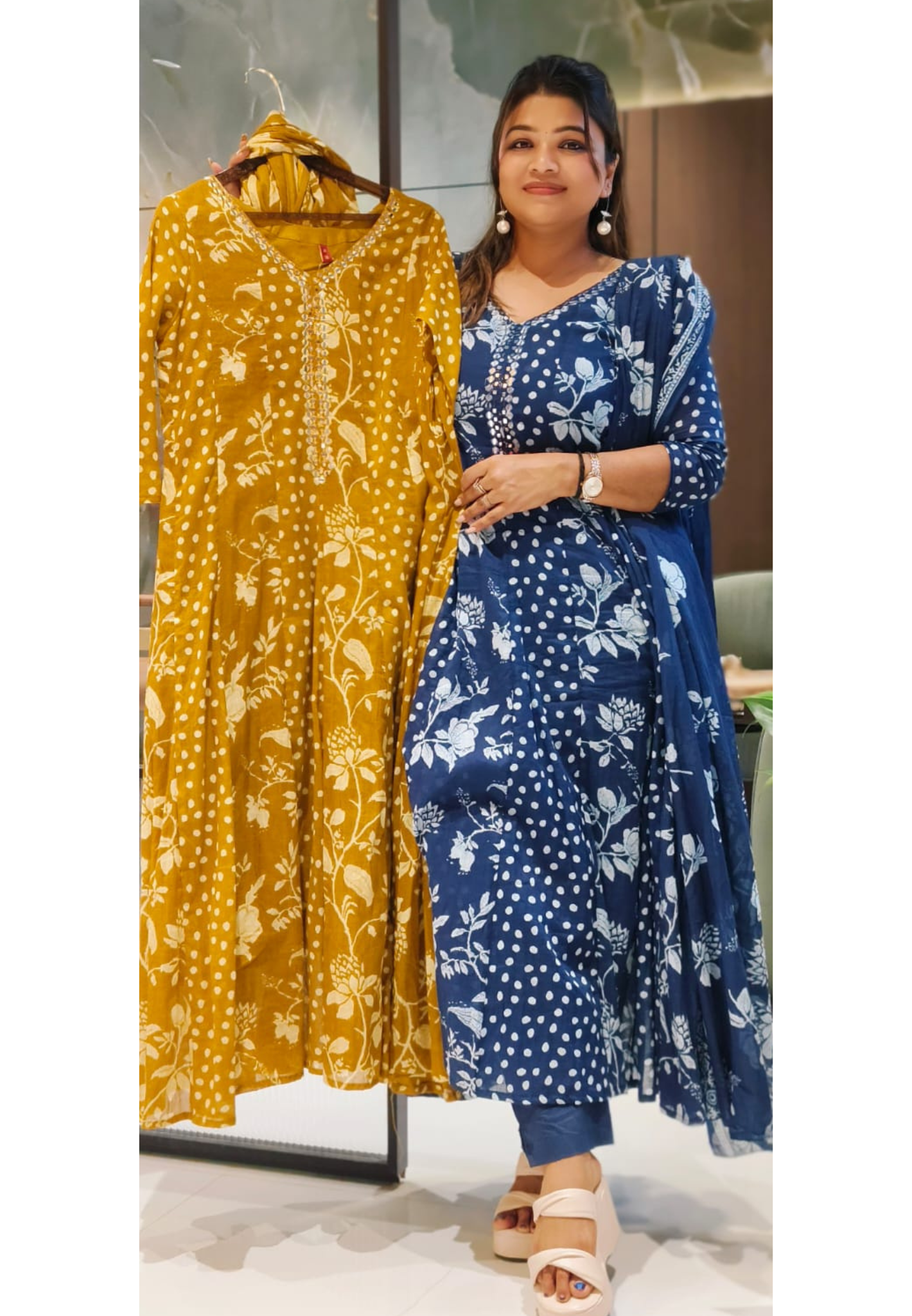 Mul Cotton Beautifully Floral Printed Panel Anarkali Full Suit Set With Dupatta- 12943