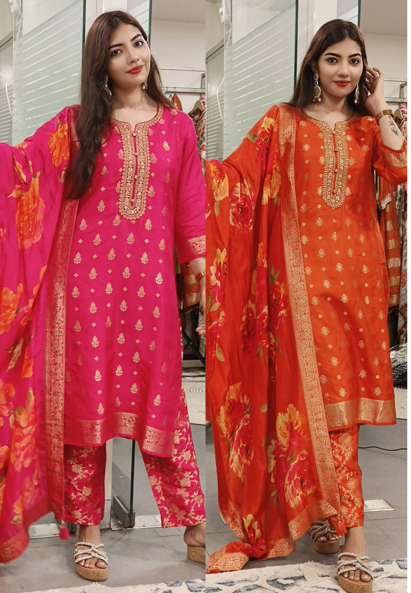 Bansari Baag – Elegant Suit Set with Brocade Bottom & Silk Floral Dupatta-09122