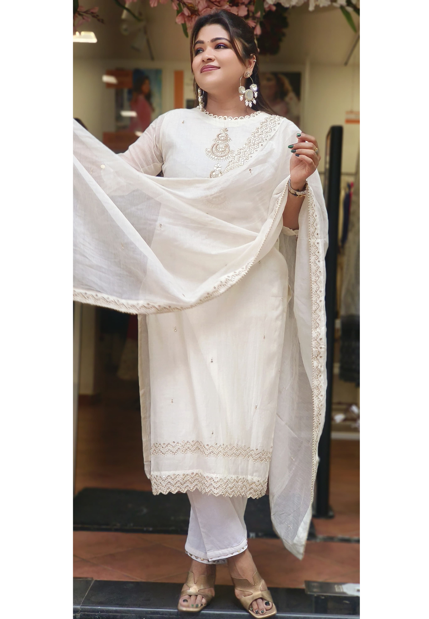 Chanderi Silk Beautiful Neck Embroidery Straight Cut  Kurta pant with Beautiful Embroidered dupatta-06631