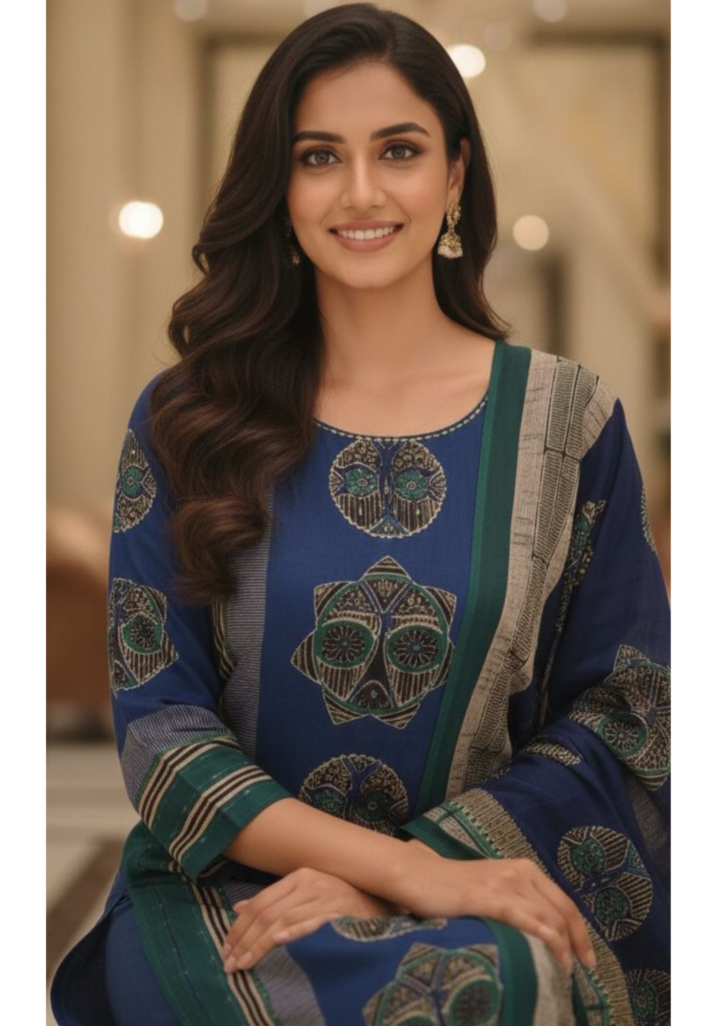 Elegant Pure Cotton Navy Kurta Pant Dupatta Set Featuring Traditional Prints & Soft Comfortable Fabric