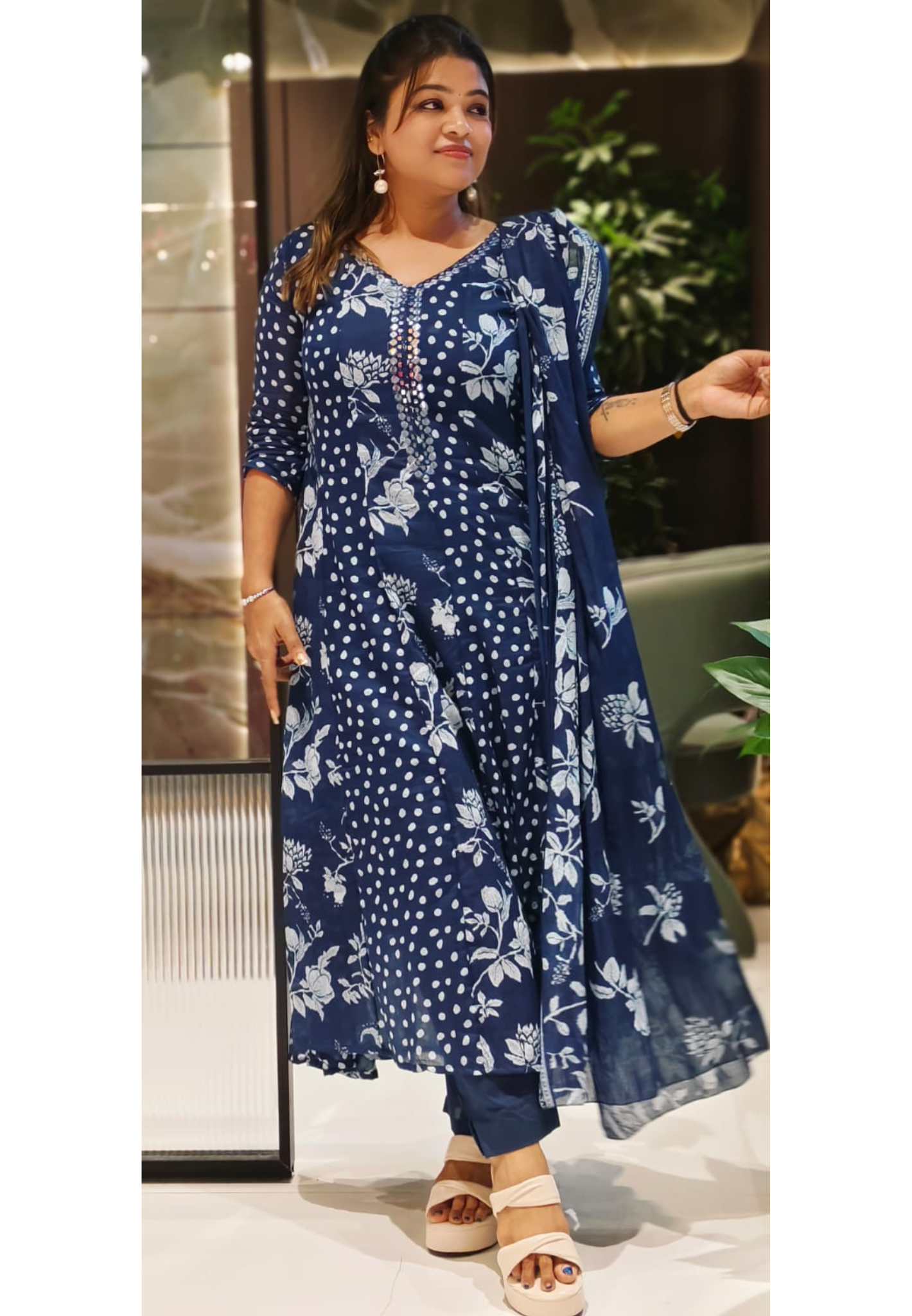 Mul Cotton Beautifully Floral Printed Panel Anarkali Full Suit Set With Dupatta- 12943