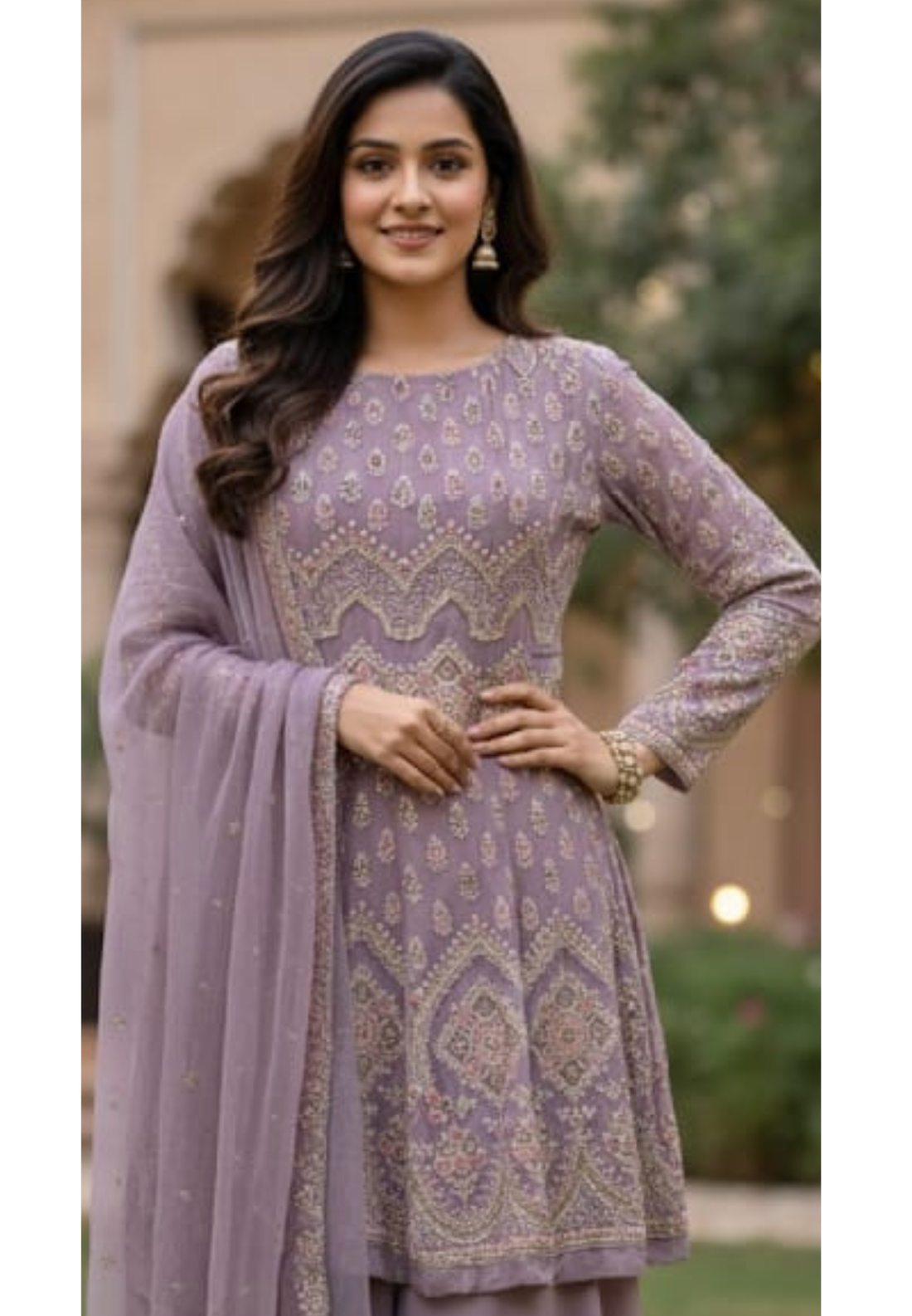 Lavender Hues Hand-Embellished Premium Festive Georgette Full Suit Set With Dupatta- 13678