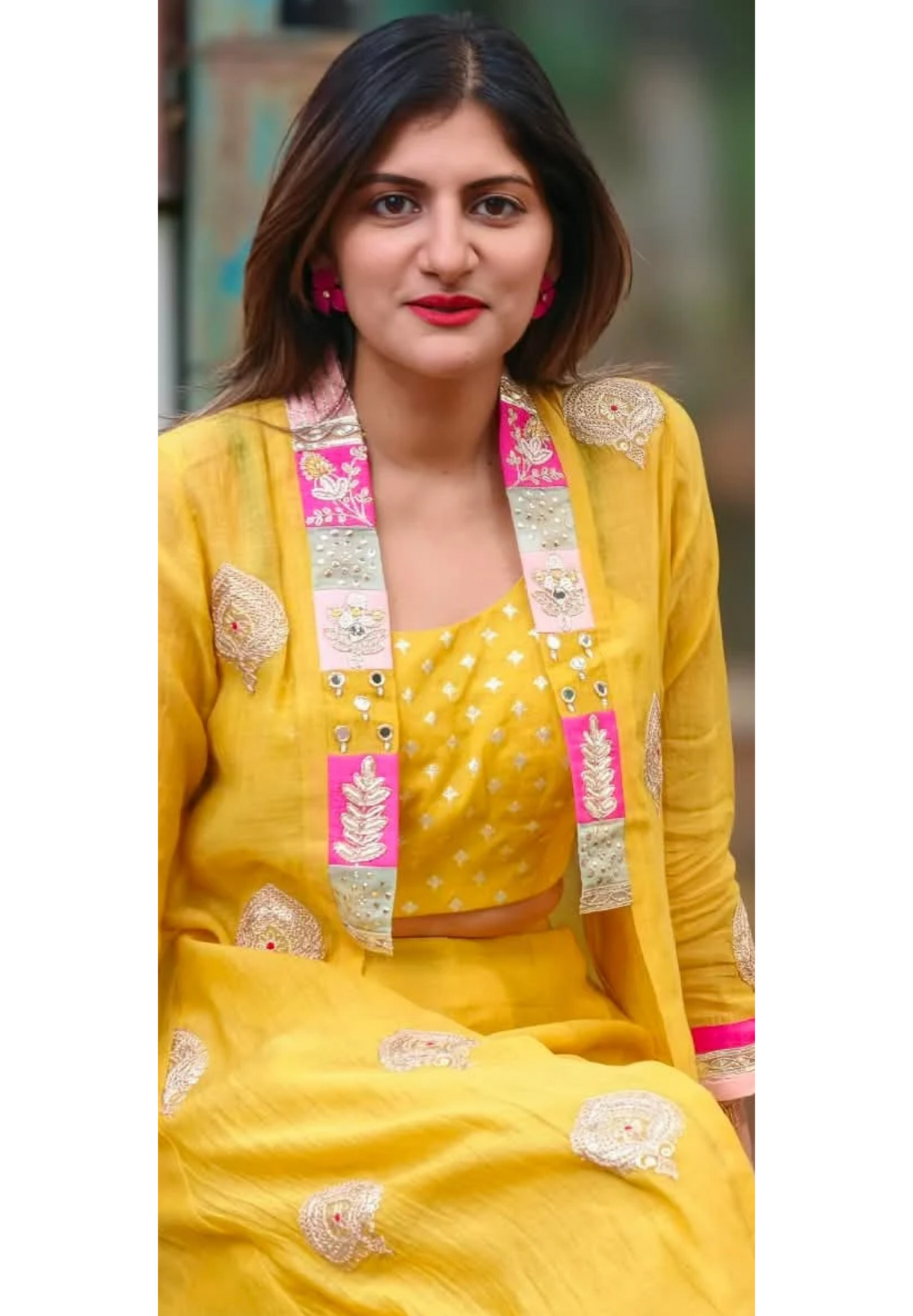 Festive Chich Pop-Out Color Embroidery Detailing Outer With Bustier & Loose Matching Bottom In Mul-Chanderi Fabric- 16597