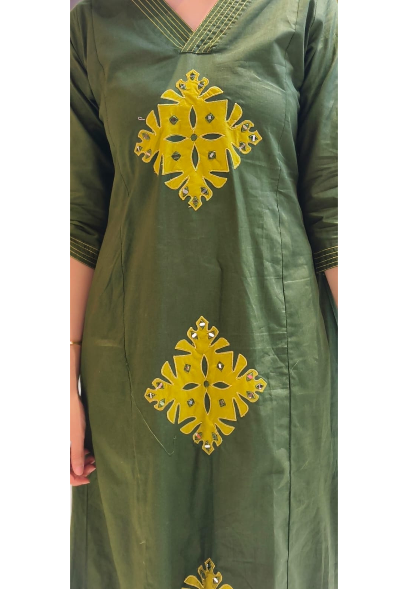 Smart Embroidery Pleated V-Neck A-Line Cotton Kurta Pant Set- 13549