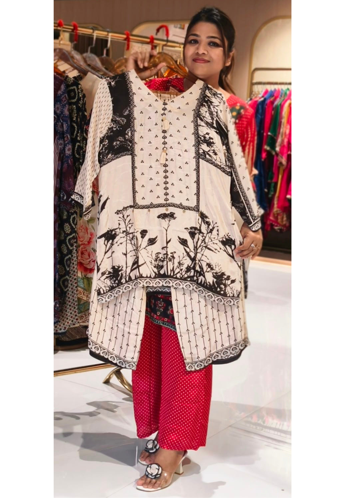 Branch Tail Pure Printed Tasseled Flowy Crepe Co-Ord Set- 15239