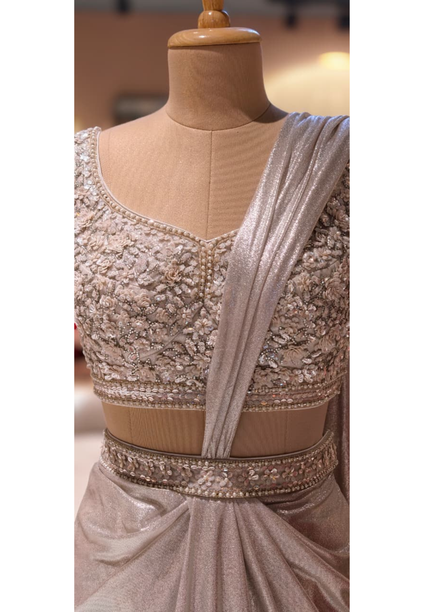 Luxury Gillter Ivory Drape Saree with Handworked Sequin Blouse & Attached Pallu 14098  RB76