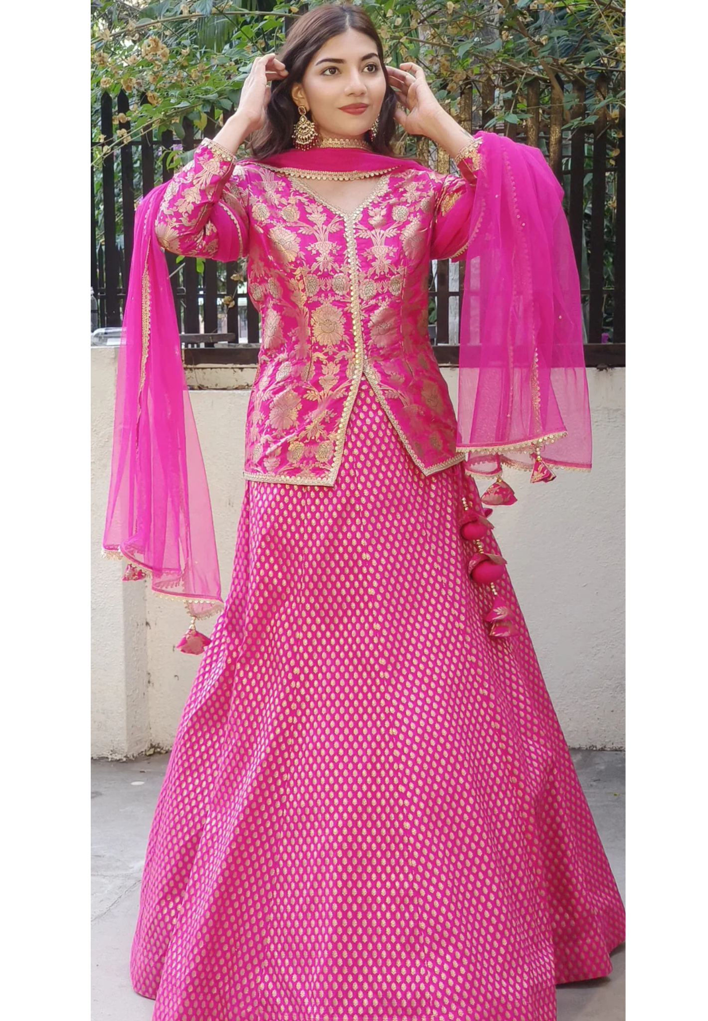 Regal Fuchsia Banarasi Silk Lehenga Set: Embellished Long Top with Matching Skirt and Dupatta ONLY ON ORDERS DISPATCHING AFTER 30 DAYS