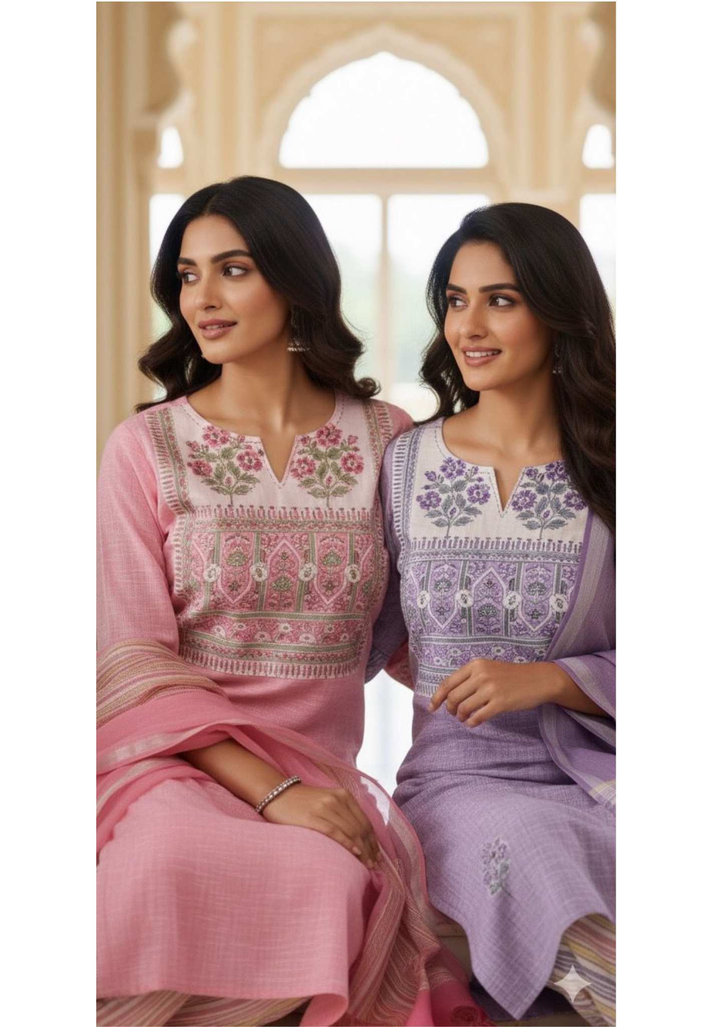 Beautiful Light Shade Block Print Yoke Premium Handloom Cotton Kurta Pant Dupatta Set with Dupatta-12287,12288