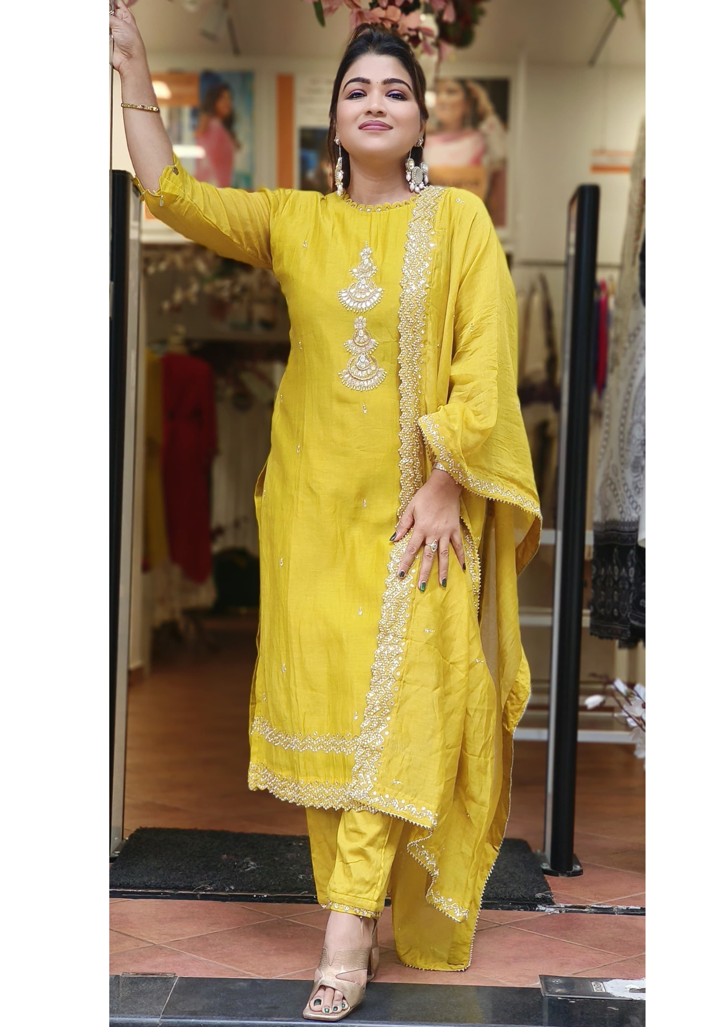 Chanderi Silk Beautiful Neck Embroidery Straight Cut  Kurta pant with Beautiful Embroidered dupatta-06631