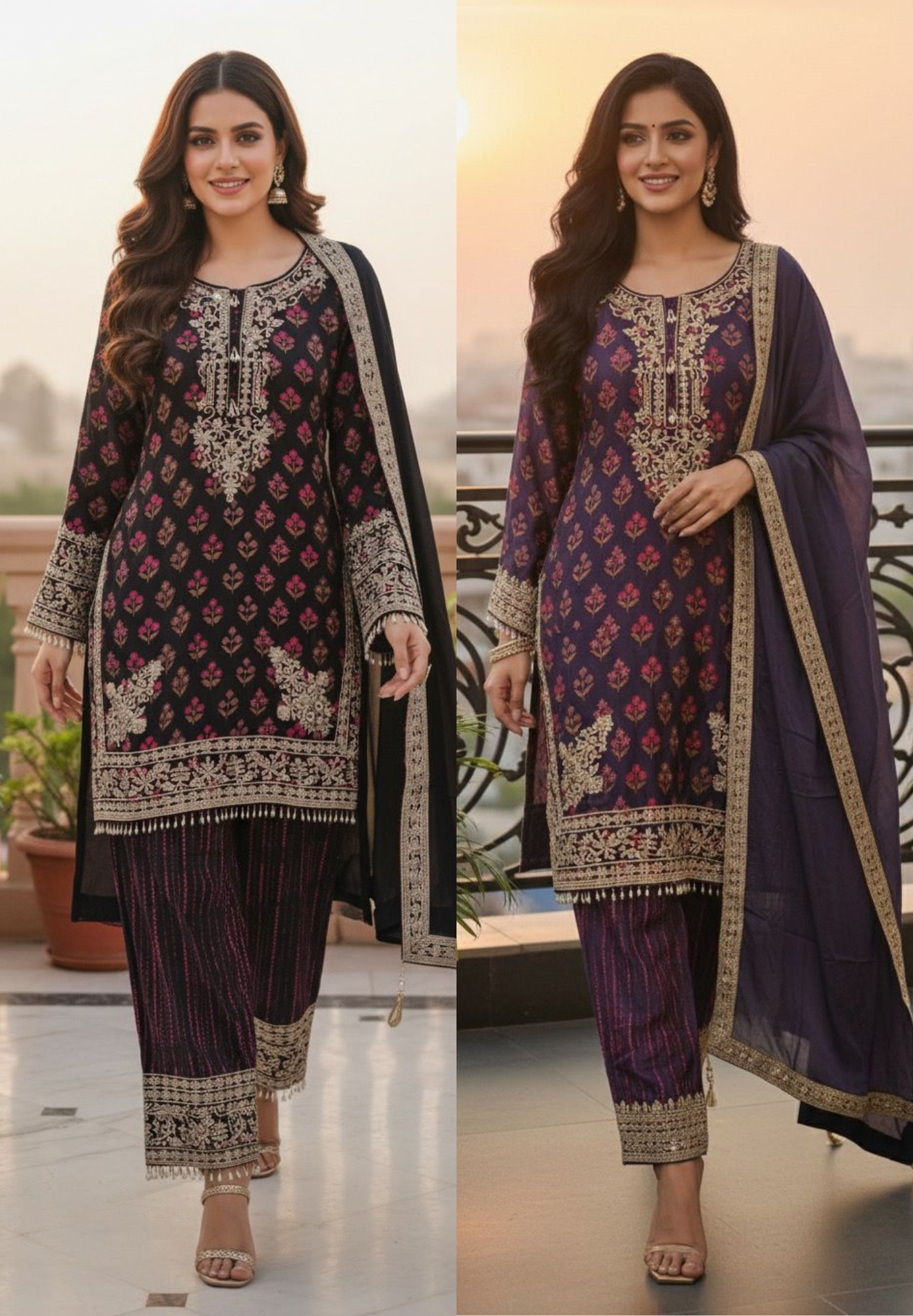Designer Hand With Machine Work Vibrant Printed Full Suit Set With Dupatta In Pure Fabric- 11638, 11639