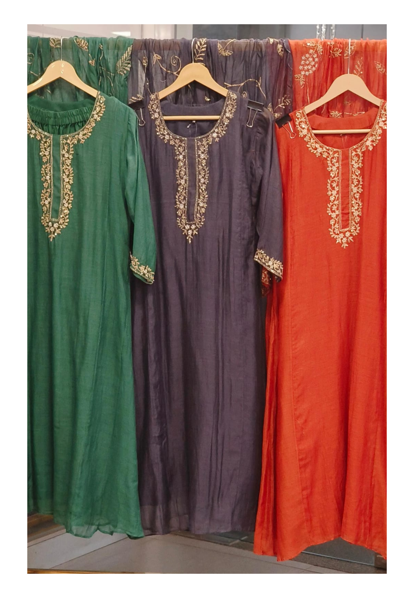 Simple Handwork Round Neck A-line Full Suit With Heavy Jaal Work Dupatta In Mul Chanderi Fabric- 10128, 10129, 10130