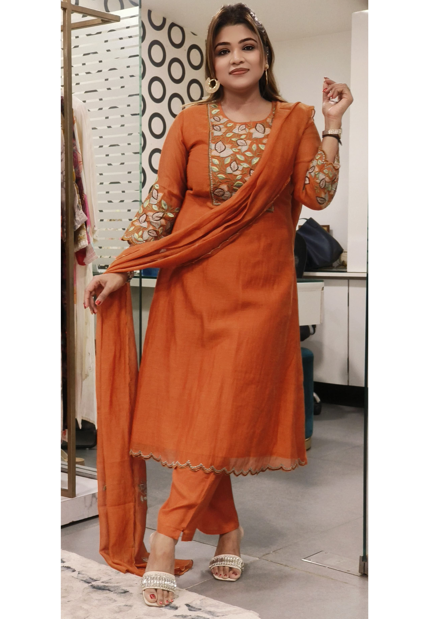 Premium Mul Chanderi Hand-Embroidered Kurta Set with Coordinated Pants and Dupatta