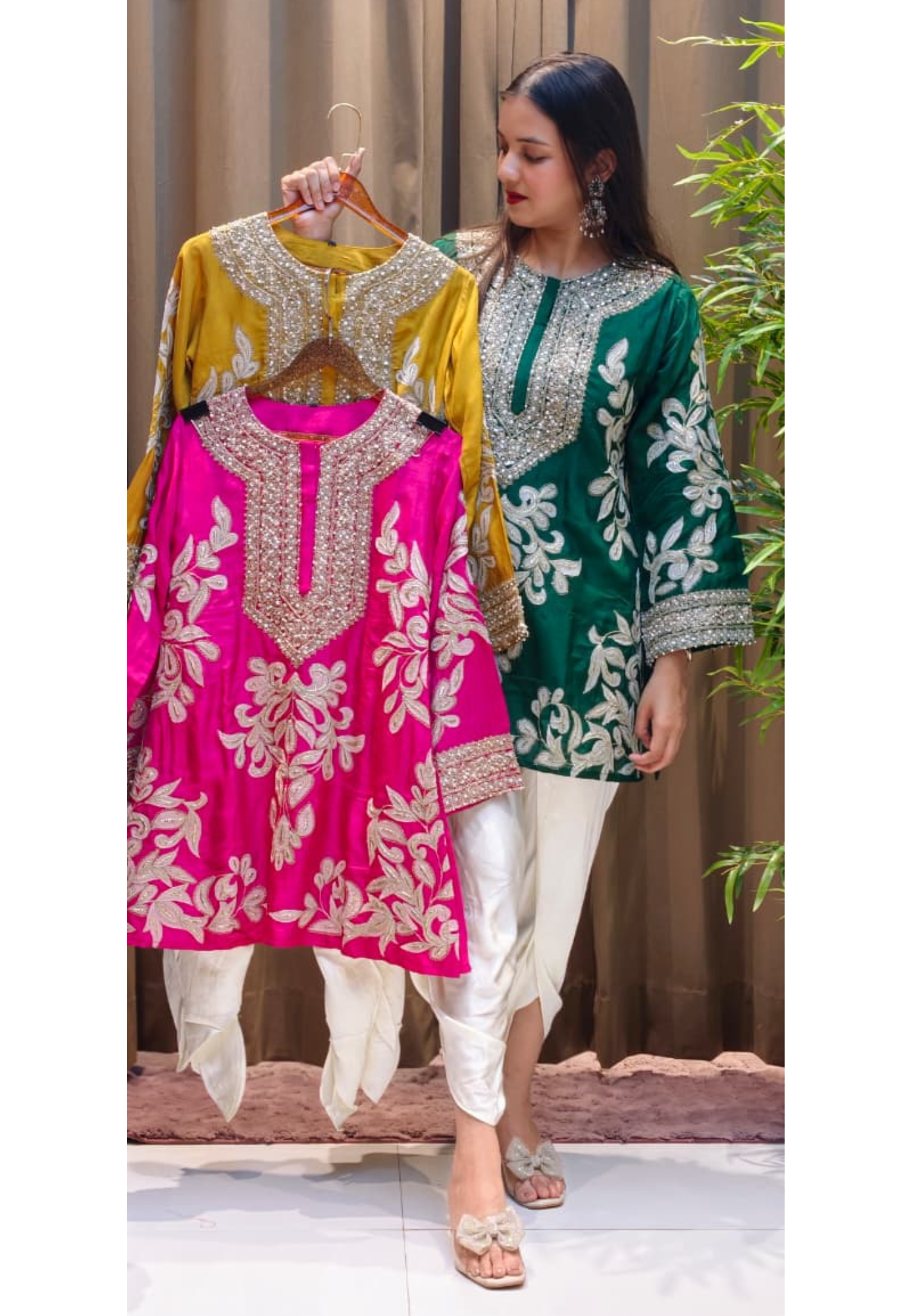 Designer Elegant Embroidery Work Bright Kurta With Tulip Pant Set- 13576