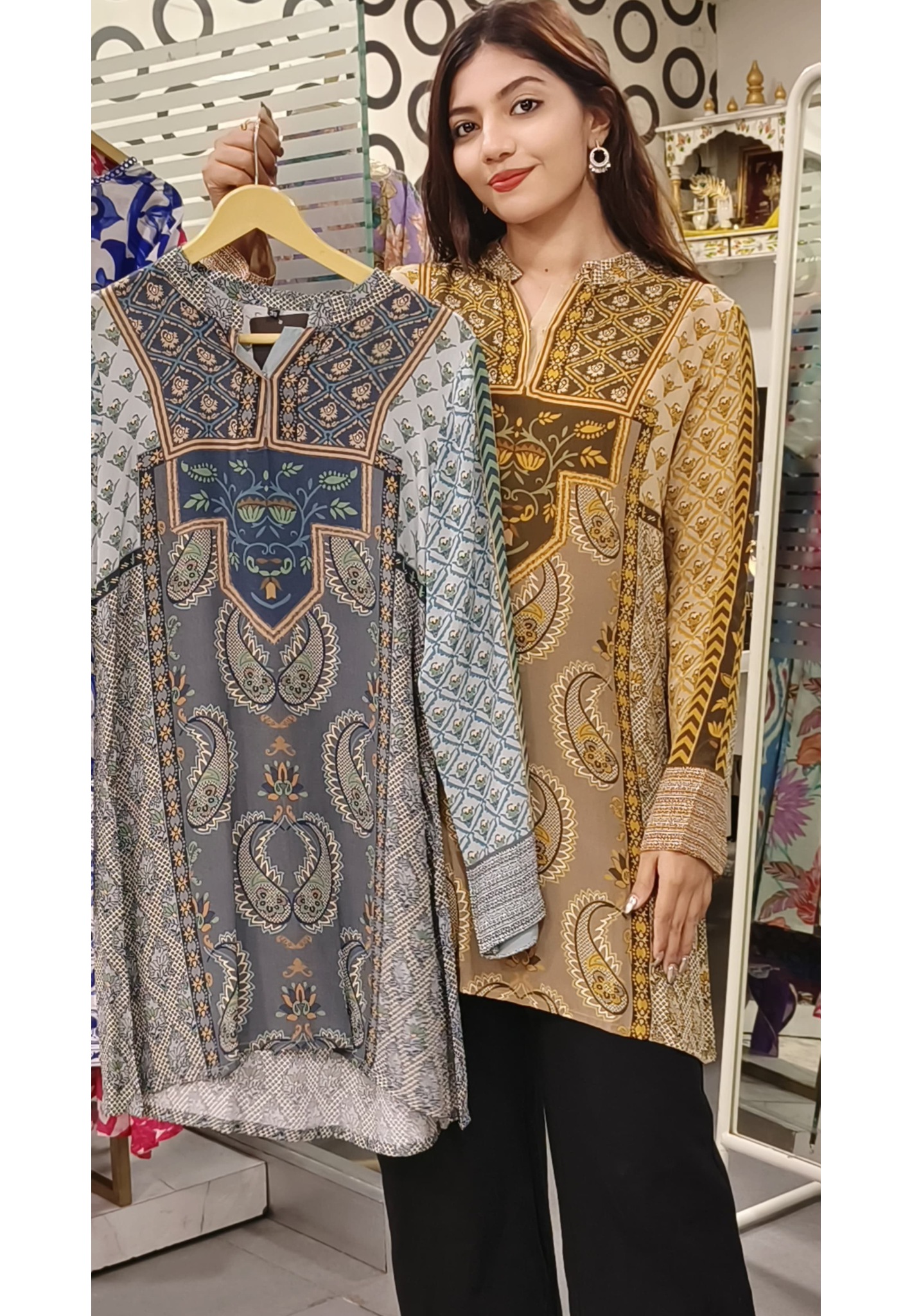 Printed Pure Crepe Only  Short Kurti - 09727, 09728