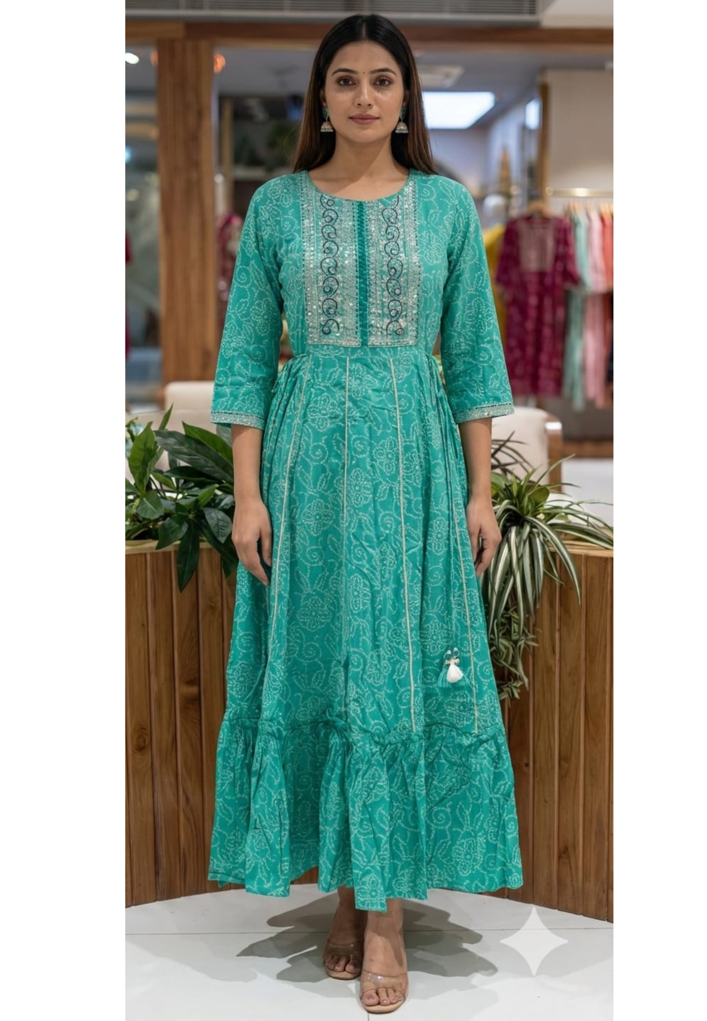 Shimmery Touch Yoke Dotty Day Printed Casual Wear Cotton Gown