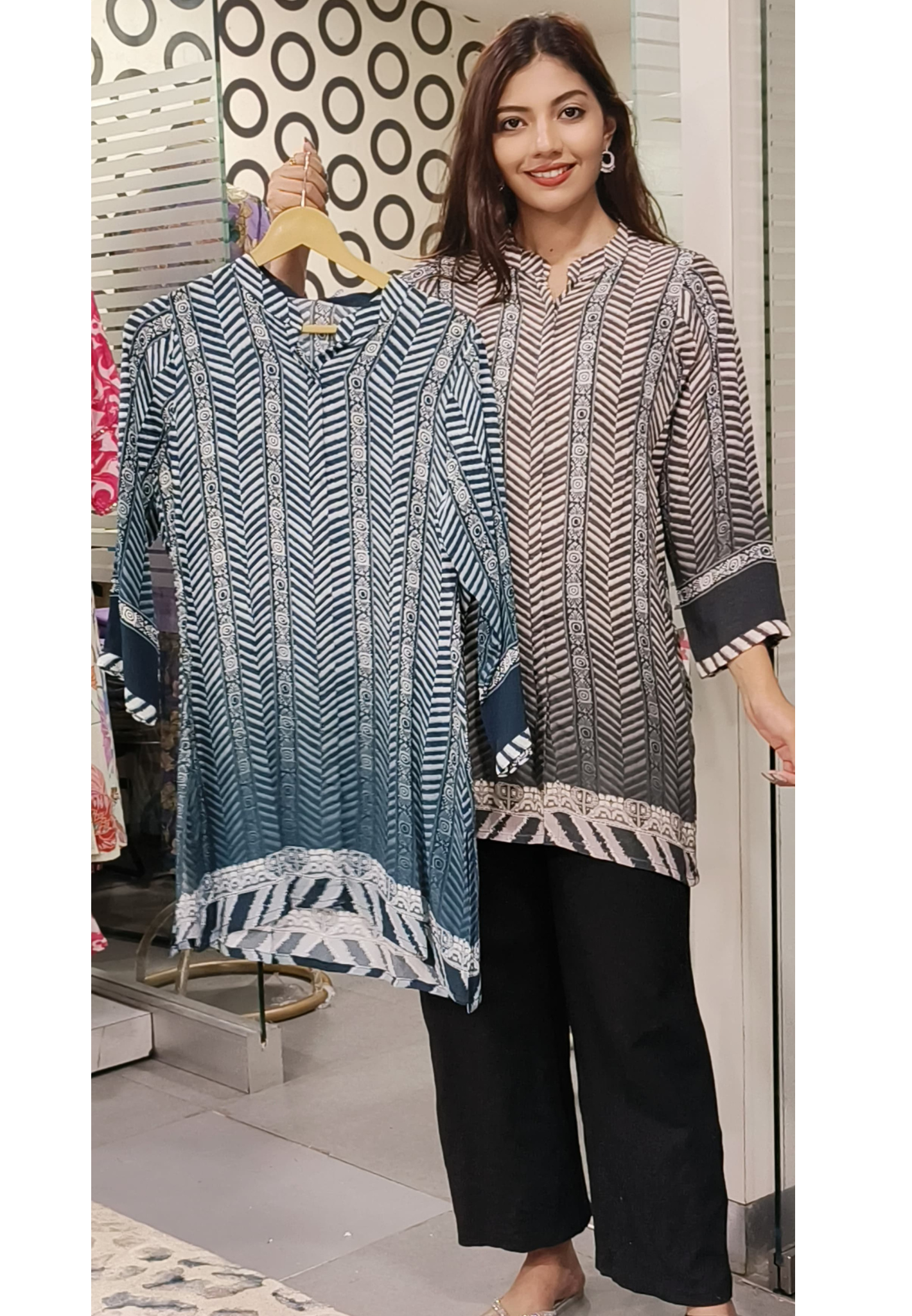 Abstract Printed Casual Wear Short Kurta In Crepe Fabric- 09726, 09725