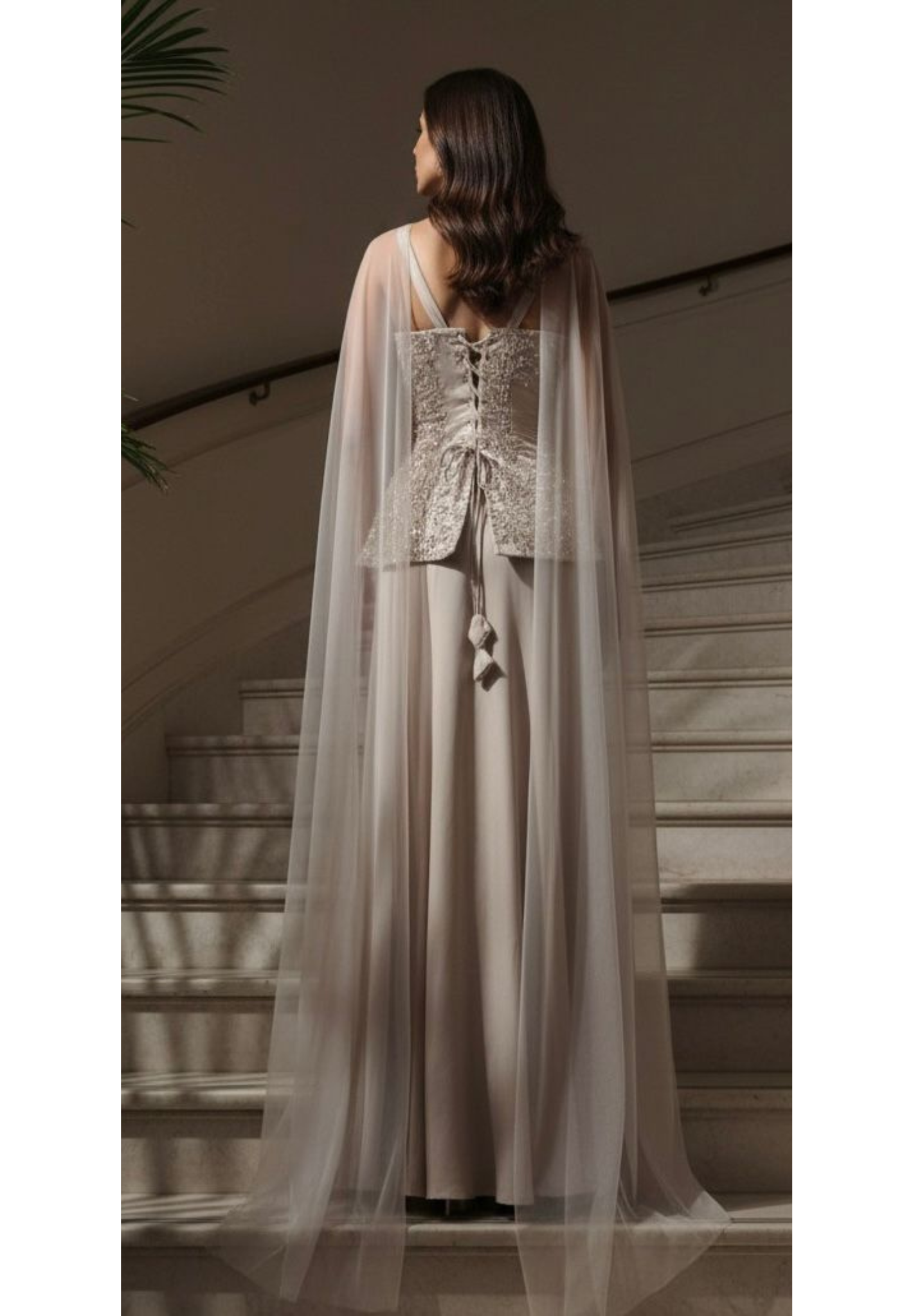 Champagne Nude Peplum Padded Top and Skirt Set With Hand-Embroidered Choker Dupatta