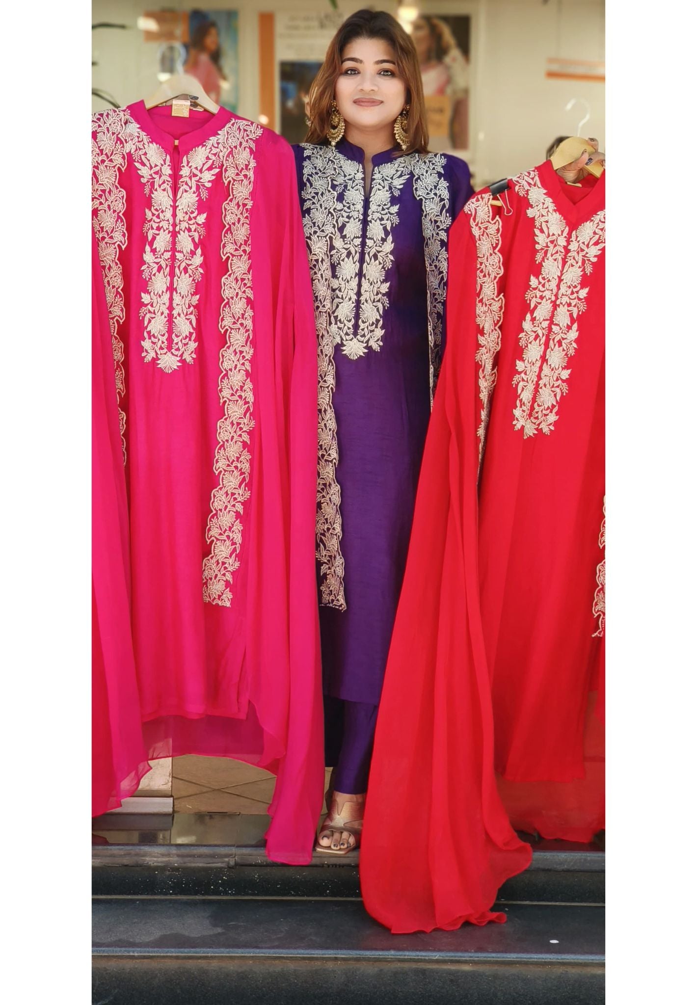 Beautiful Embroidred Party Wear Style kurta With pant and organza jacket DRY WASH ONLY-05860-66