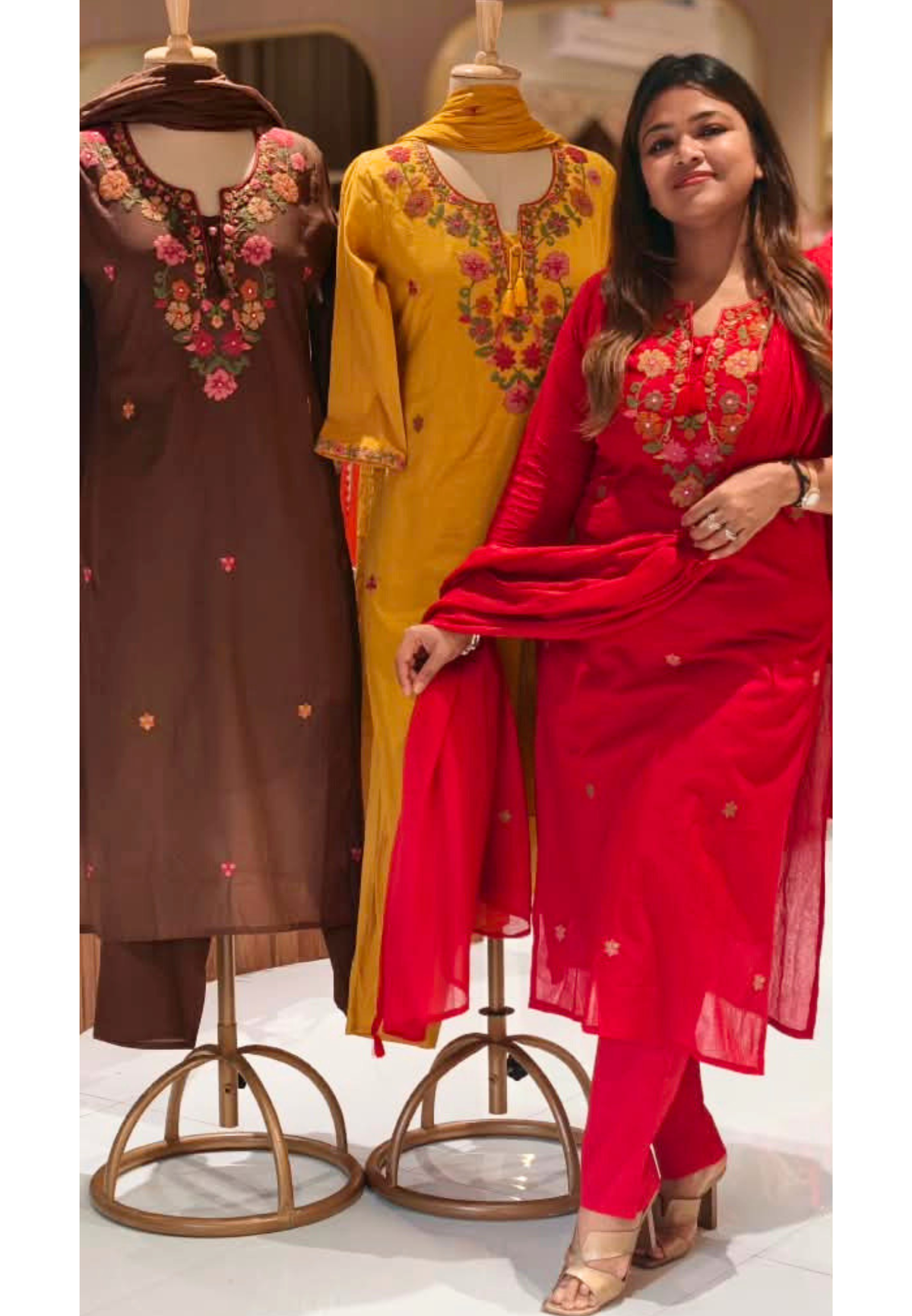 Floral Embroidery, Round Neckline, Decorative Tassel Tie-Up Detailing Full Suit Set With Dupatta- 16787