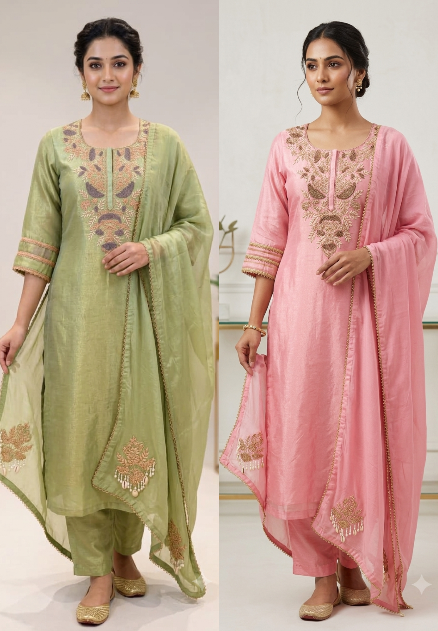 Intricate Fine Zardosi Embroidery Tissue Full Suit Set With Dupatta