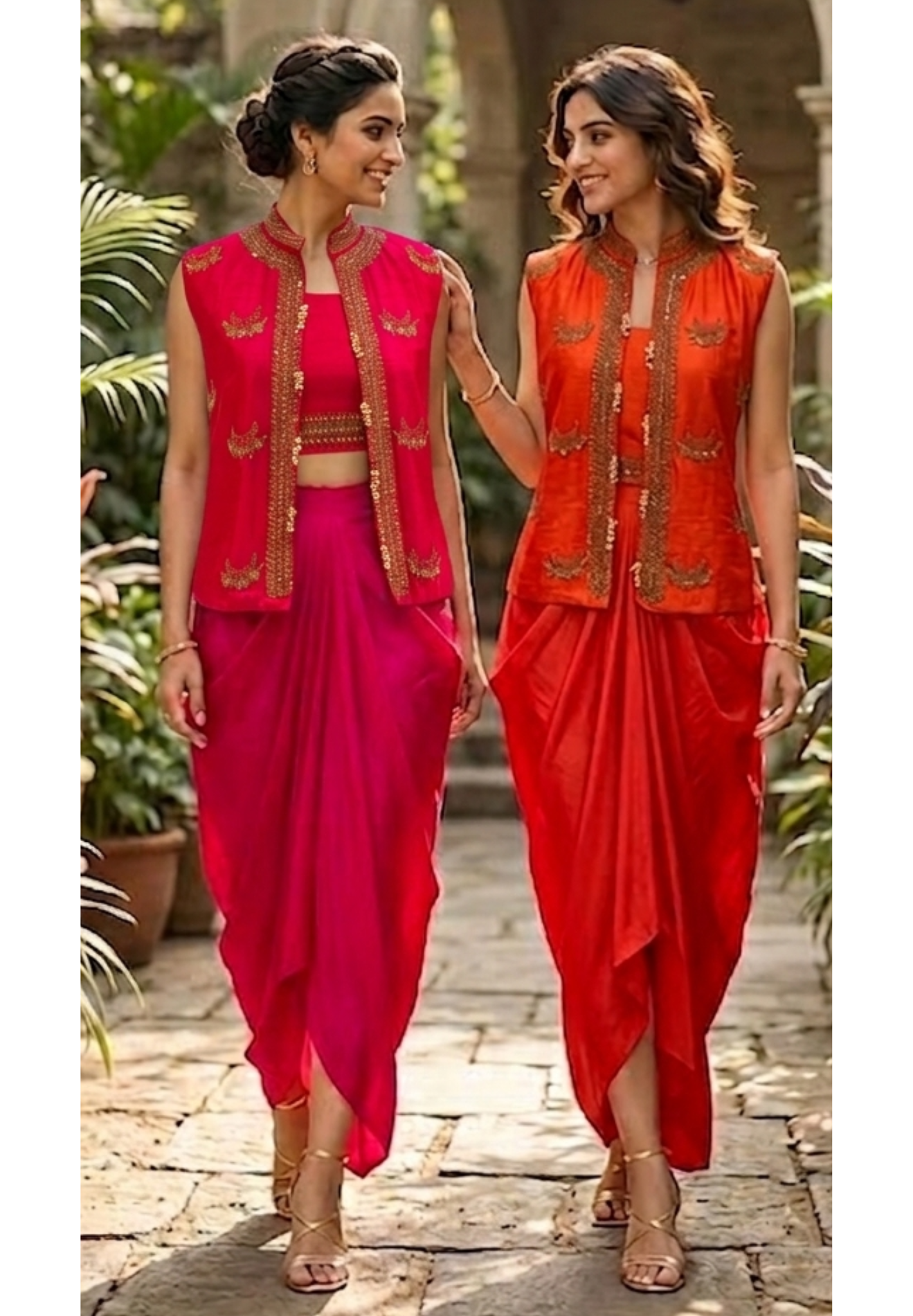 Heavy Embroidered Sequin Embellishment Jacket With Buster & Drape Dhoti Skirt- 15533