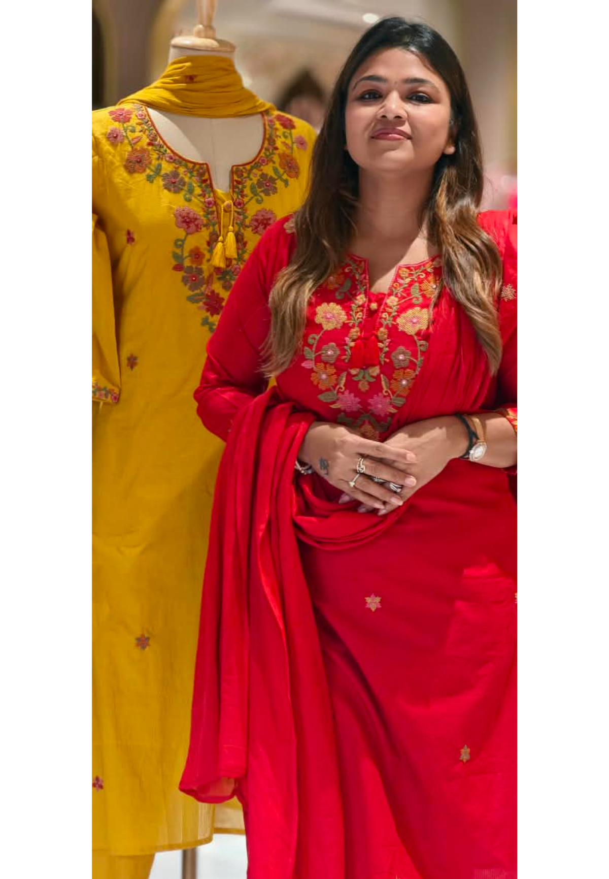 Floral Embroidery, Round Neckline, Decorative Tassel Tie-Up Detailing Full Suit Set With Dupatta- 16787