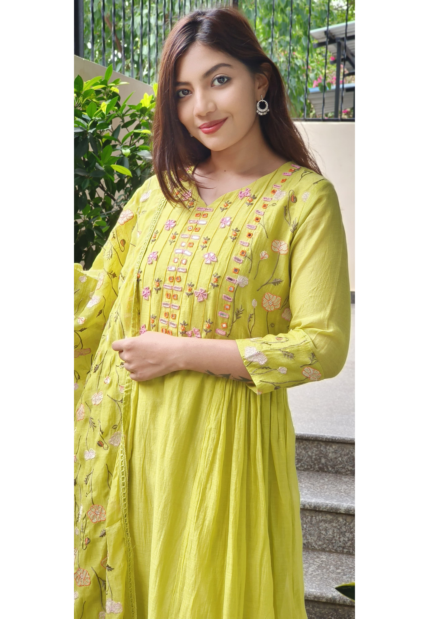 Mul Chanderi Thread Embroidered Work Over Mirror Aline Kurta With Bottom And Dupatta- 09639, 09640, 09641