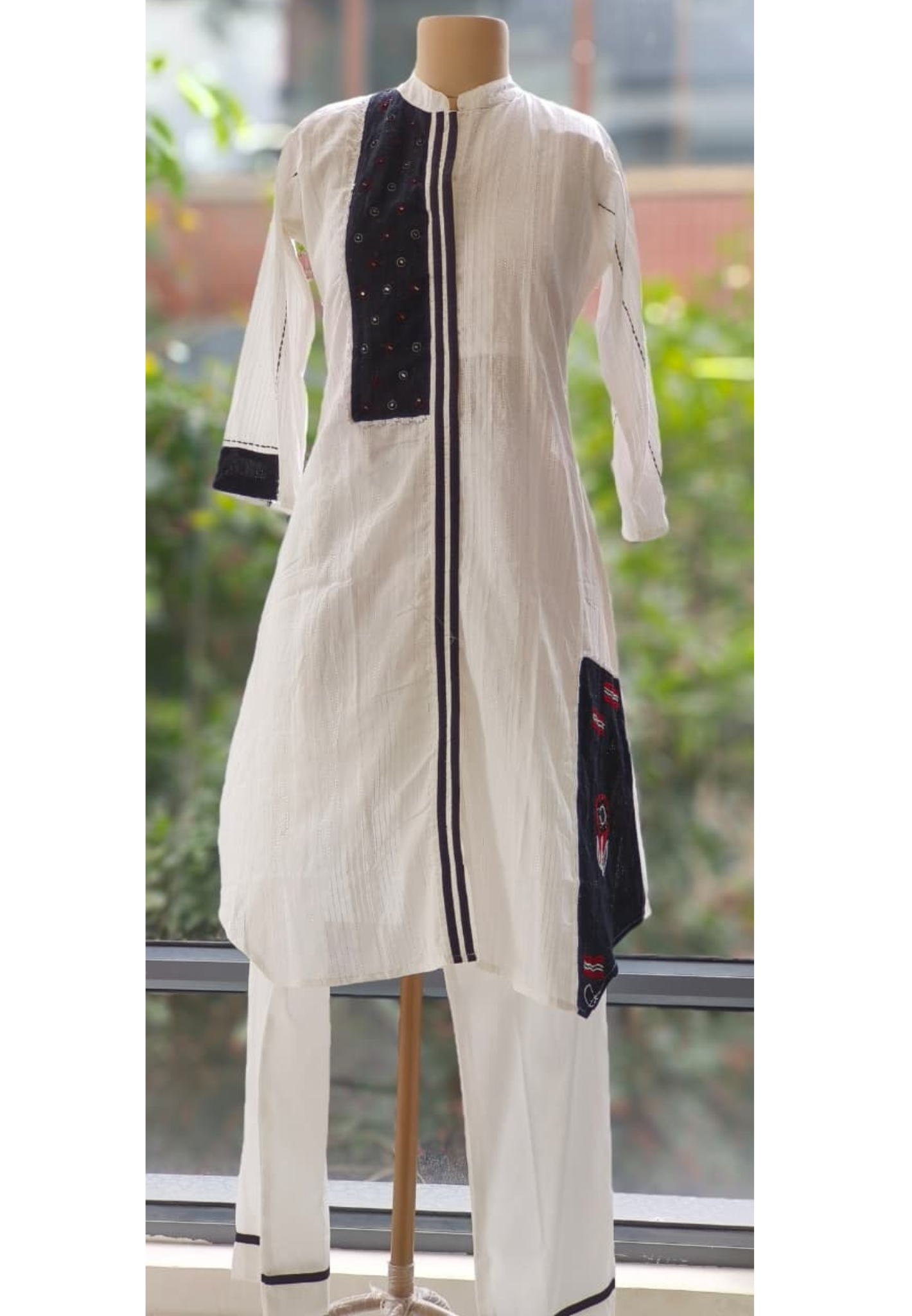Balck And White Patch Work Summer Style Kurta Pant-12334