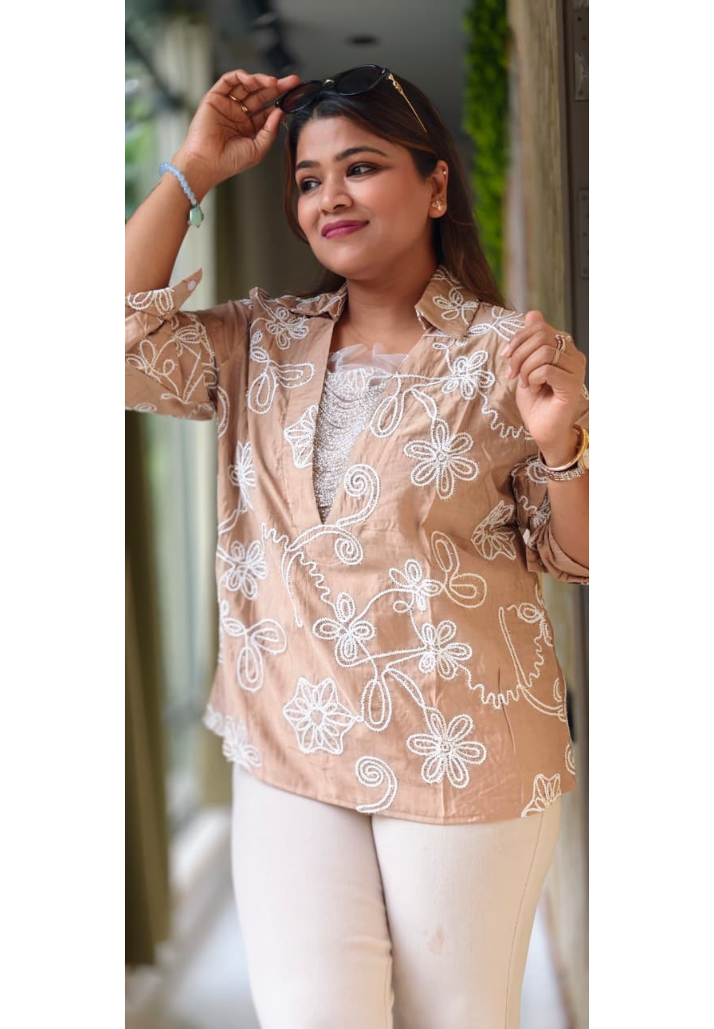 Pastel Floral Embroidered Oversized Western Shirt-14764
