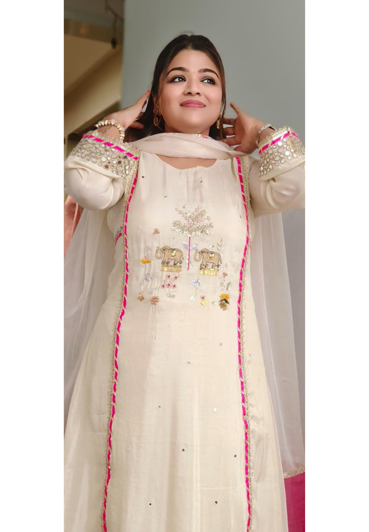 Figure Embroidery Real Mirror With Sequin Elegance Tissue Highlighted A-line Full Suit Set With Dupatta- 11324