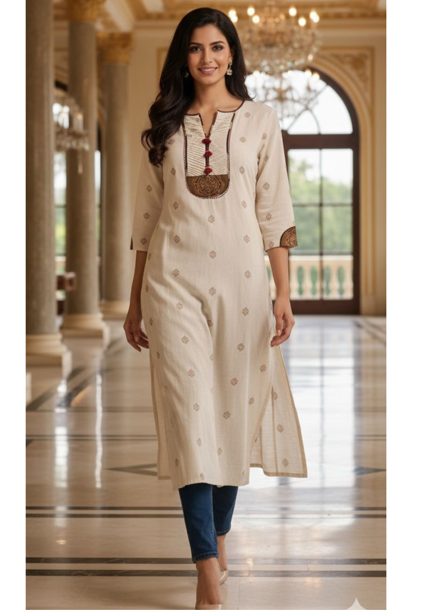 Weaving Tassel On Neck Flex  Cotton Printed Only Kurti-12279