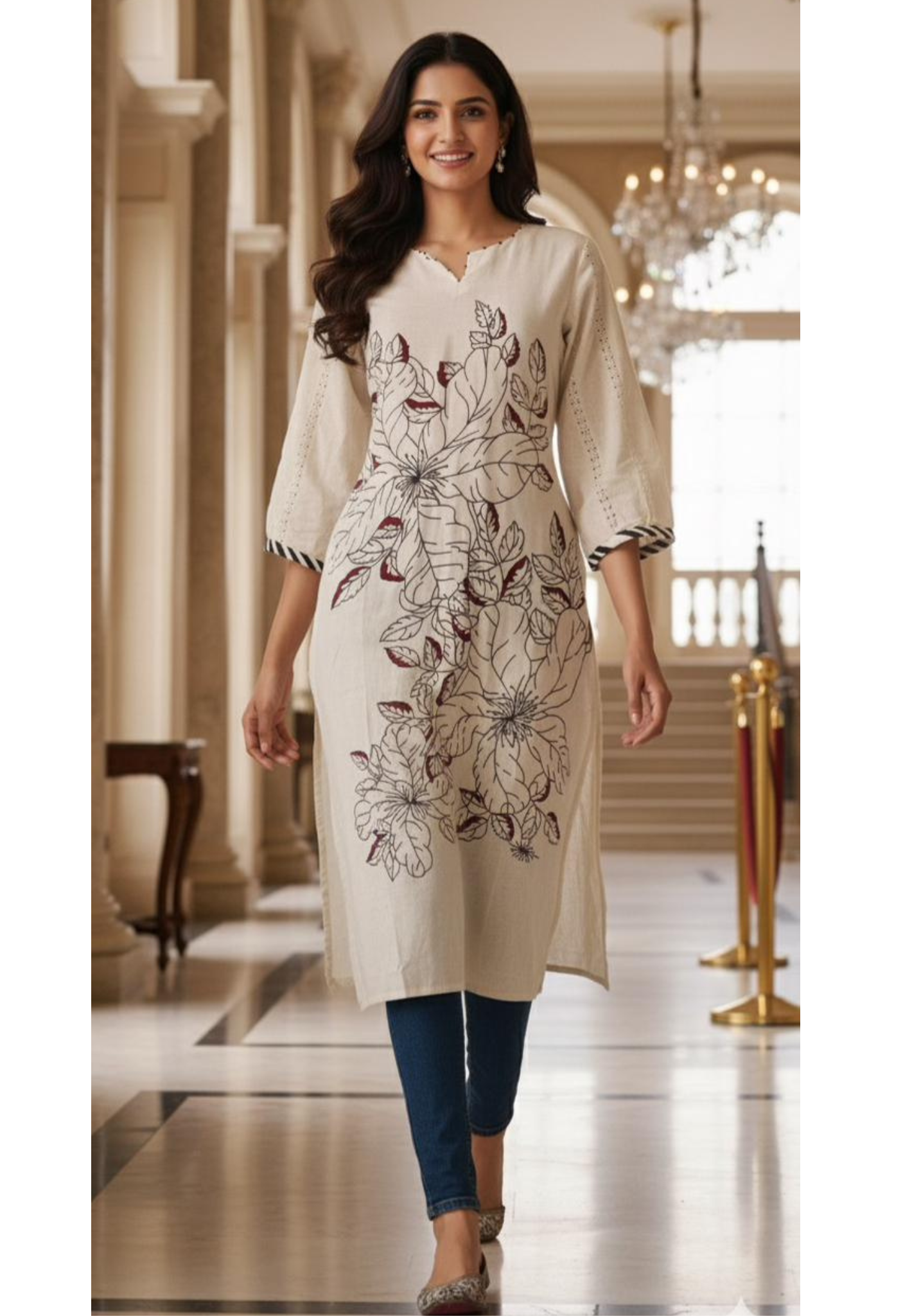 Leaves Printed  Pure Flex Cotton Printed Only Kurti-12276