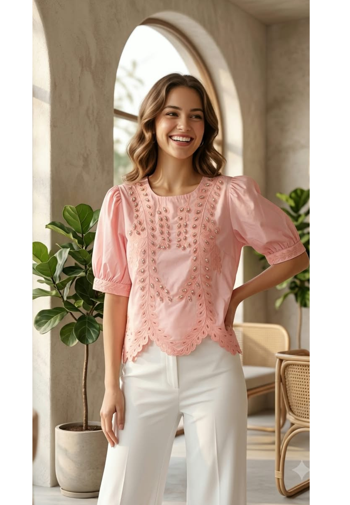 Zaria Handwork Inspired Embroidered Cotton Top-15039
