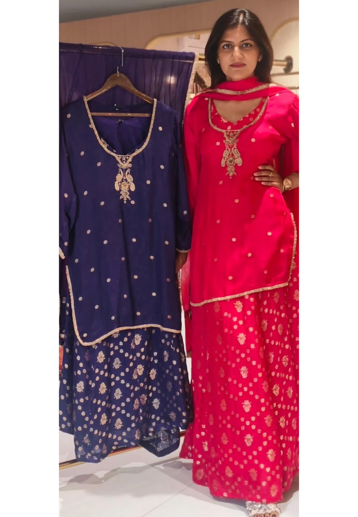Elegant Vibrant Padded Bustier Top with Embroidered Short Kurti and  Brocade Banarasi Skirt with Dupatta Set-16591