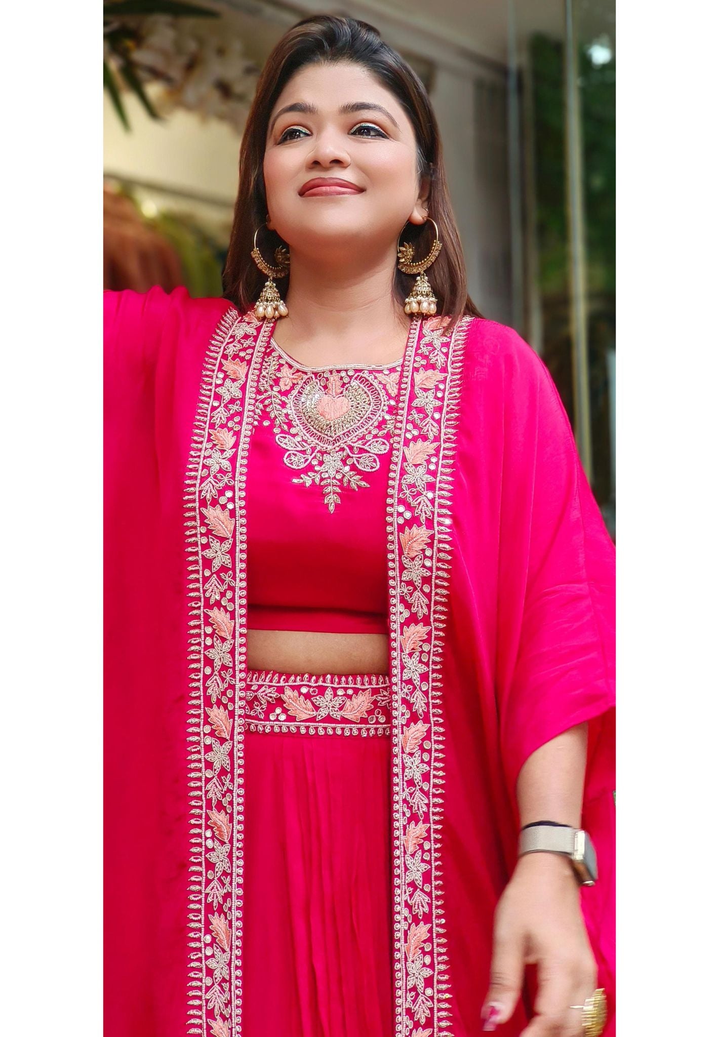 Heavy Party Wear Chinon crop top with dhoti Skrit And Style Embroidery Shrug DRYWASHONLY-0 Dispatching will be on friday