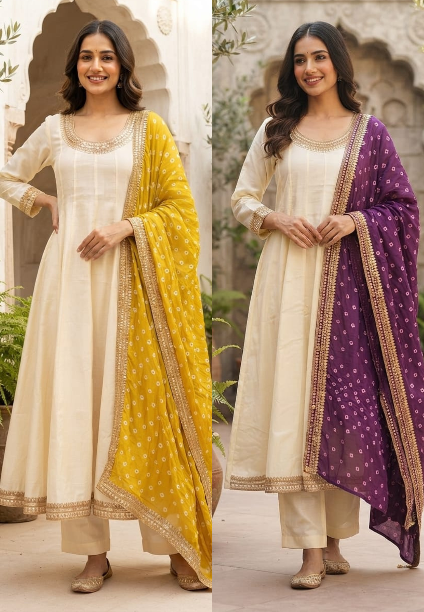 Surat Mulchanderi Pannel Solid Shade Anarkali Full Set With Contast Bandejh Dupatta-15568