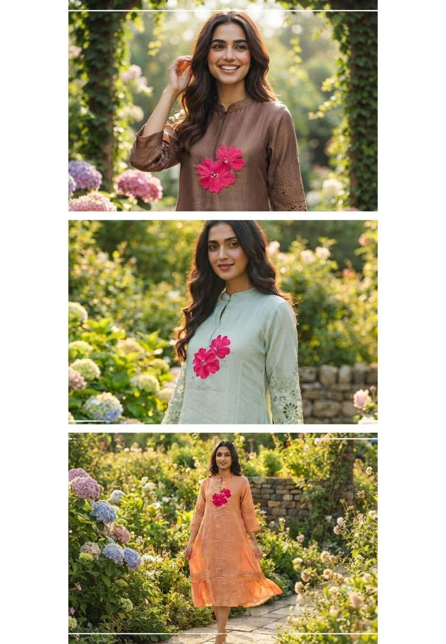 Mandarin Collar Ankle Length Mul-Chanderi Frock with 3D Floral Applique Yoke- 15421