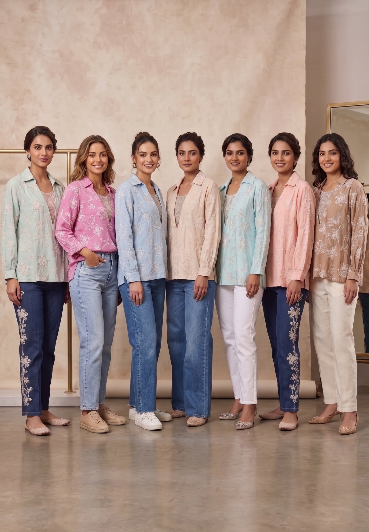 Imported Butter Sheer Embroidered Jewel Stone Hangs Premium Western Tops- 14764