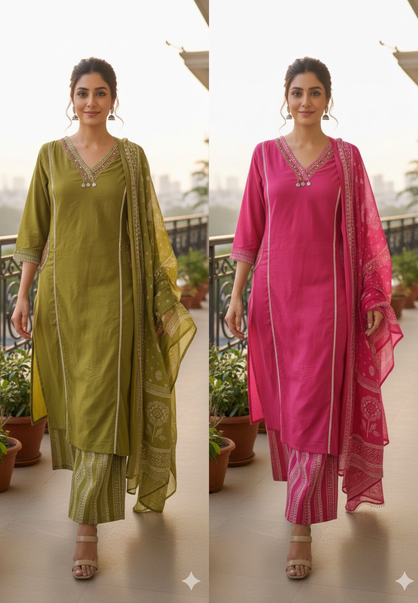 Solid Shade With Pocket Pure Cotton Full Suit Set with Foil Mirror Embroidery Work -12215-12213