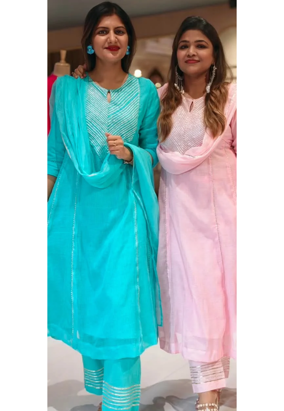 Gotta Patti Stmmetric Yoke Kota Doria Crush A-Line Full Suit Set With Matching Dupatta- 16871