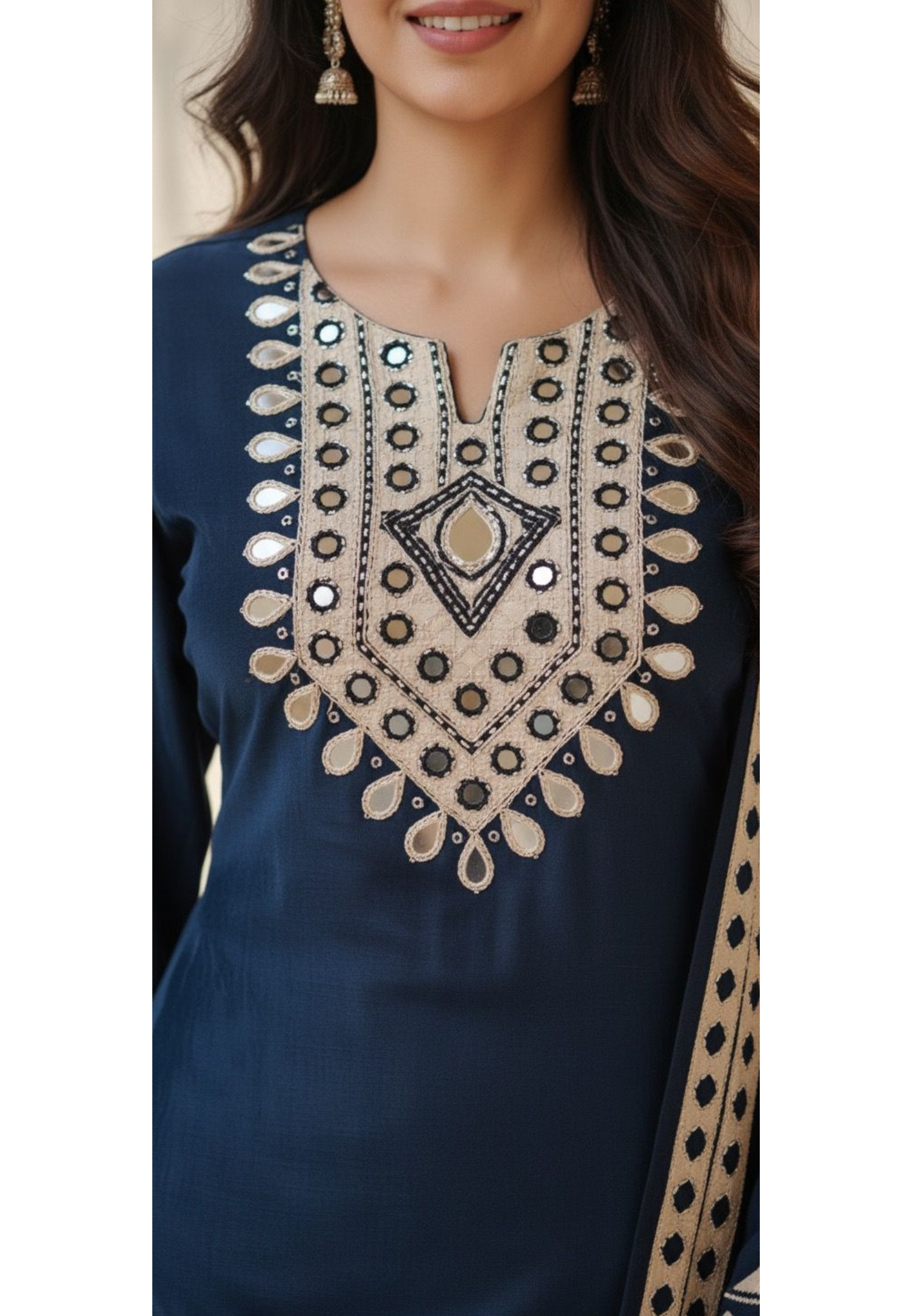 Graceful Real Mirror Yoke Unique Yoke Full Suit Set With Dupatta In Crepe Fabric- 11777, 11778
