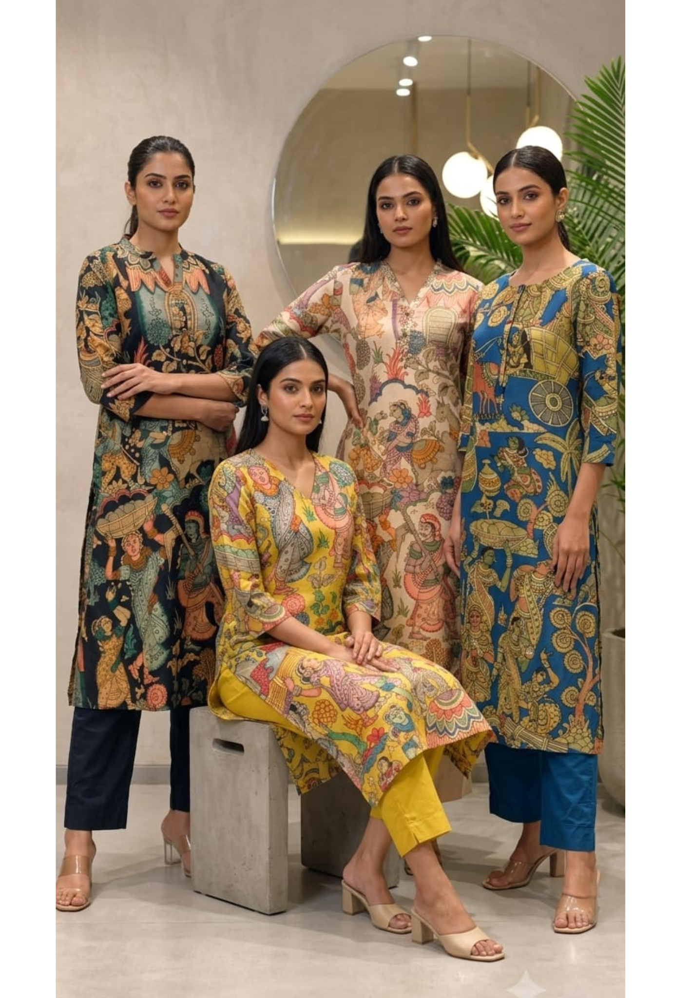 Heritage Kalamkari Inspired Folk Art Kurta Pant Set In Cotton Fabric- 15425