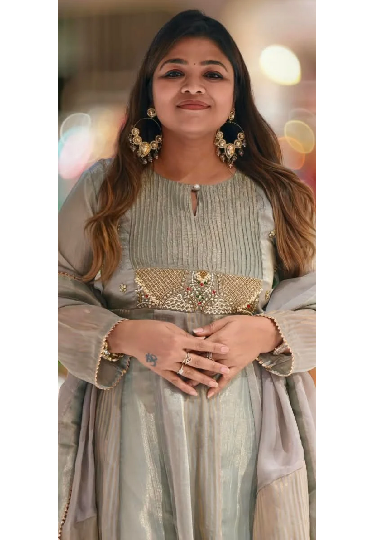 Rich Jewel Kundan Look Pleated Yoke Premium Tissue Anarkali Full Suit Set With Dupatta- 16812
