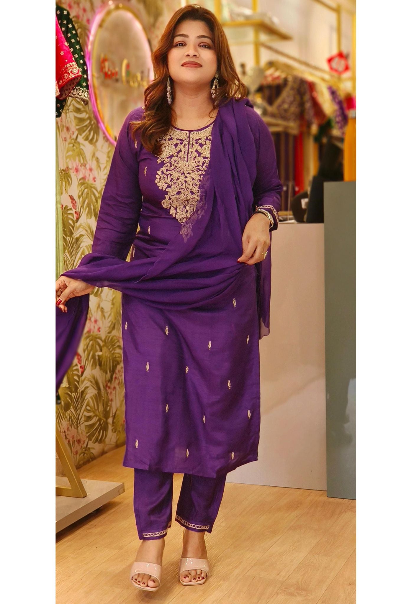 Silk Zari work Pearl Embroidery Full Suit With Organza Dupatta  DRYWASHONLY -06360-61