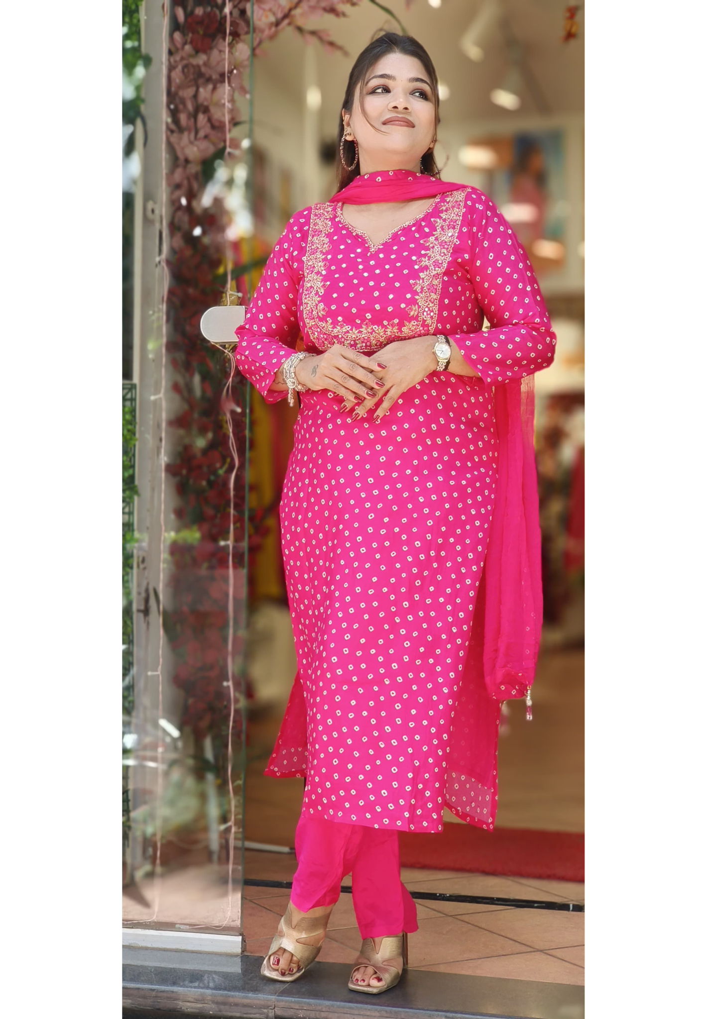 Tiny Foil Over Print With Beautiful Zari & Thread Handwork Full Suit Set With Dupatta